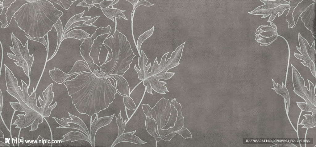欧式复古手绘线条花朵
