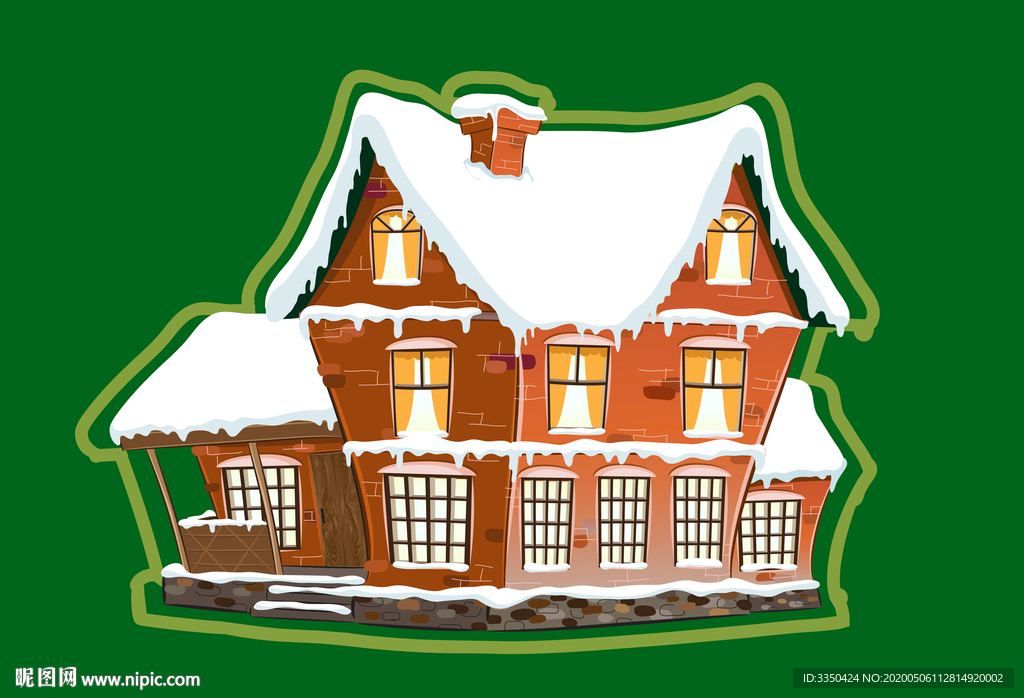 积雪房屋圣诞卡通别墅房子矢量素