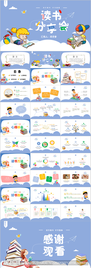 卡通快樂讀書閱讀分享PPT