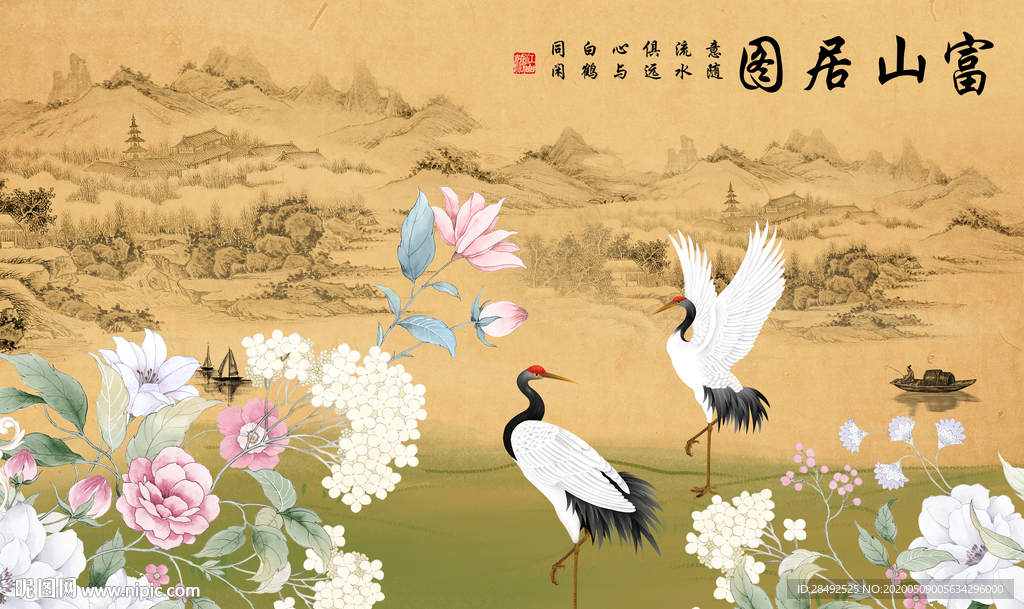中式山水背景墻