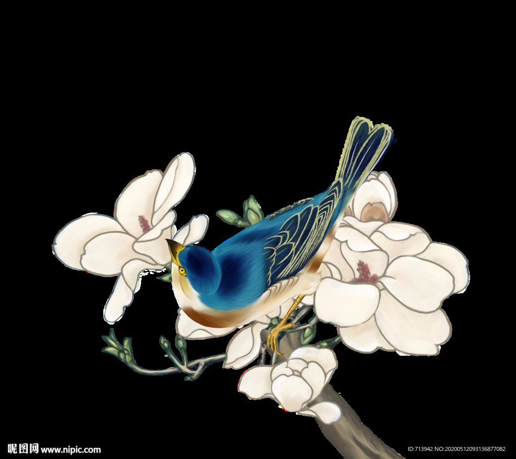 手繪花藍(lán)鳥(niǎo)