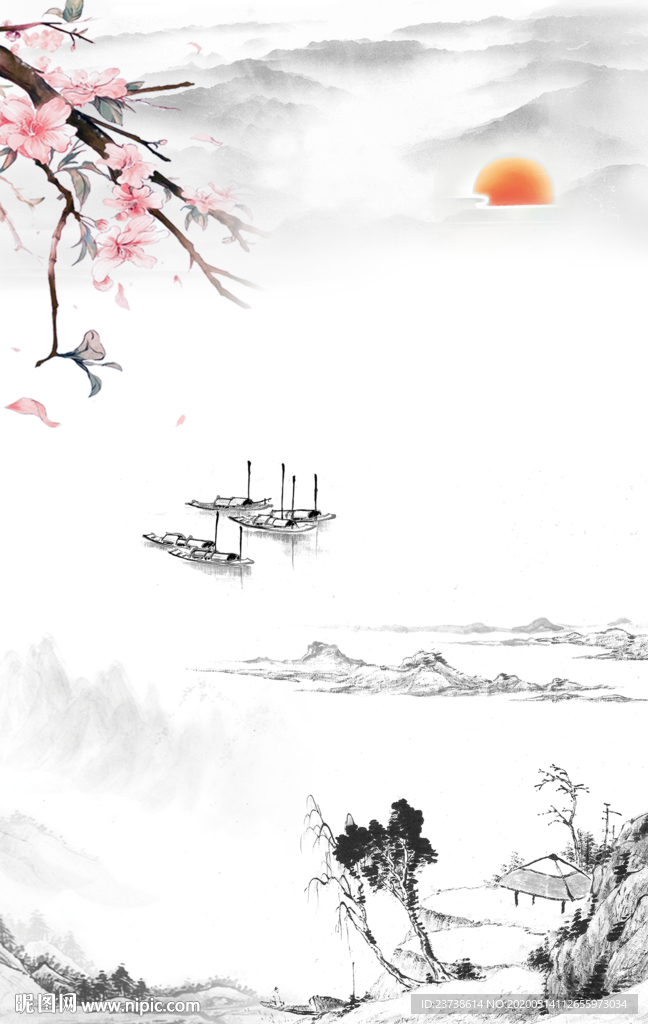 渔滃桃花中国风背景