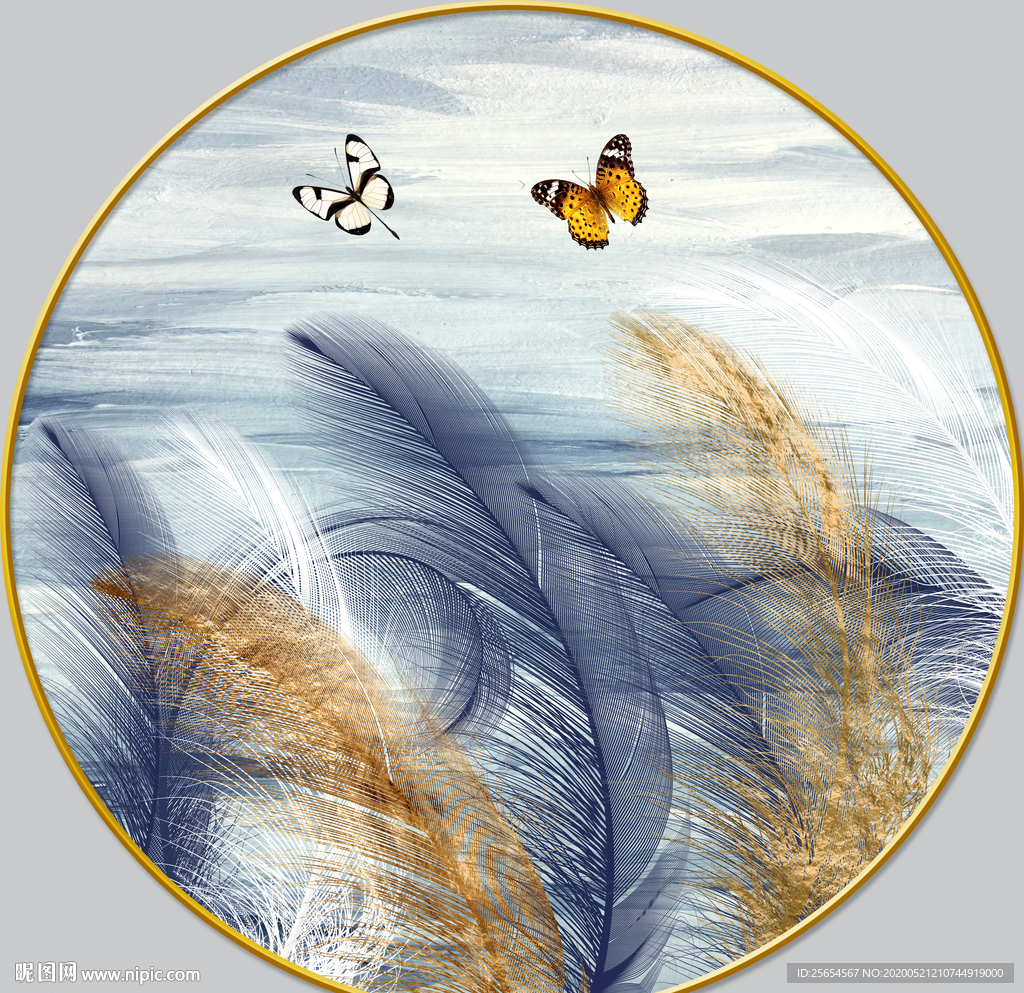 抽象艺术金色羽毛玄关装饰画