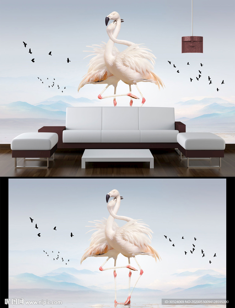 火烈鳥電視背景墻
