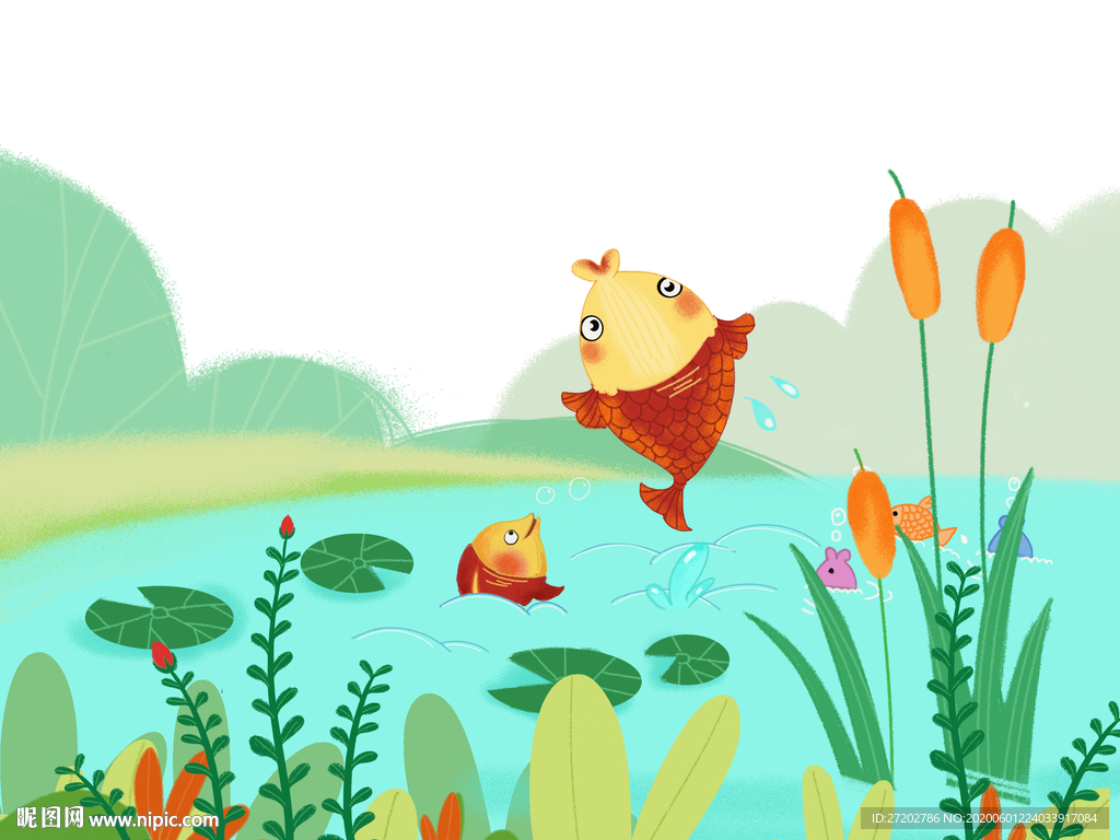 池塘里蹦跳的小鲤鱼们|插画|插画习作|pandream - 原创作品 - 站酷 (ZCOOL)