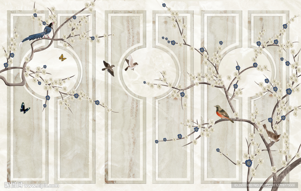 新中式手绘花鸟图
