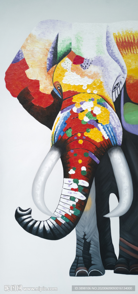 新中式 油画刀画大象玄关装饰画