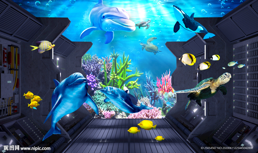 梦幻海底世界3D背景墙