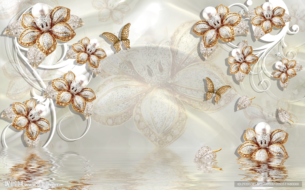 简约欧式珠宝花朵背景墙图片