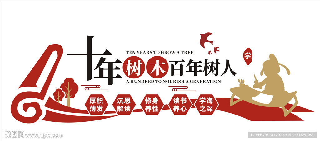 十年树木百年树人文化墙