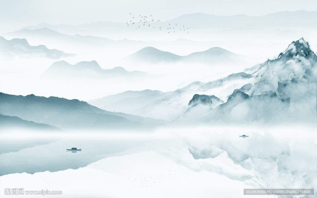 新中式山水背景画 TIF分层