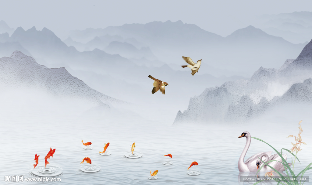 中式山水风景画 TIF分层