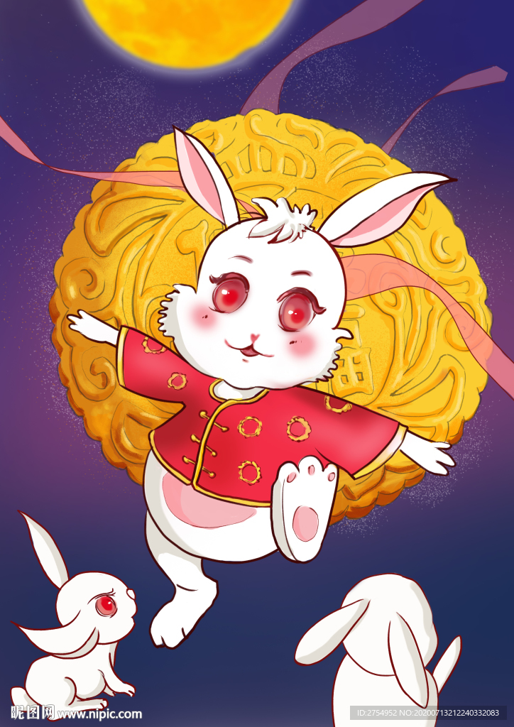 玉兔驮着月饼从月亮上回来了插画