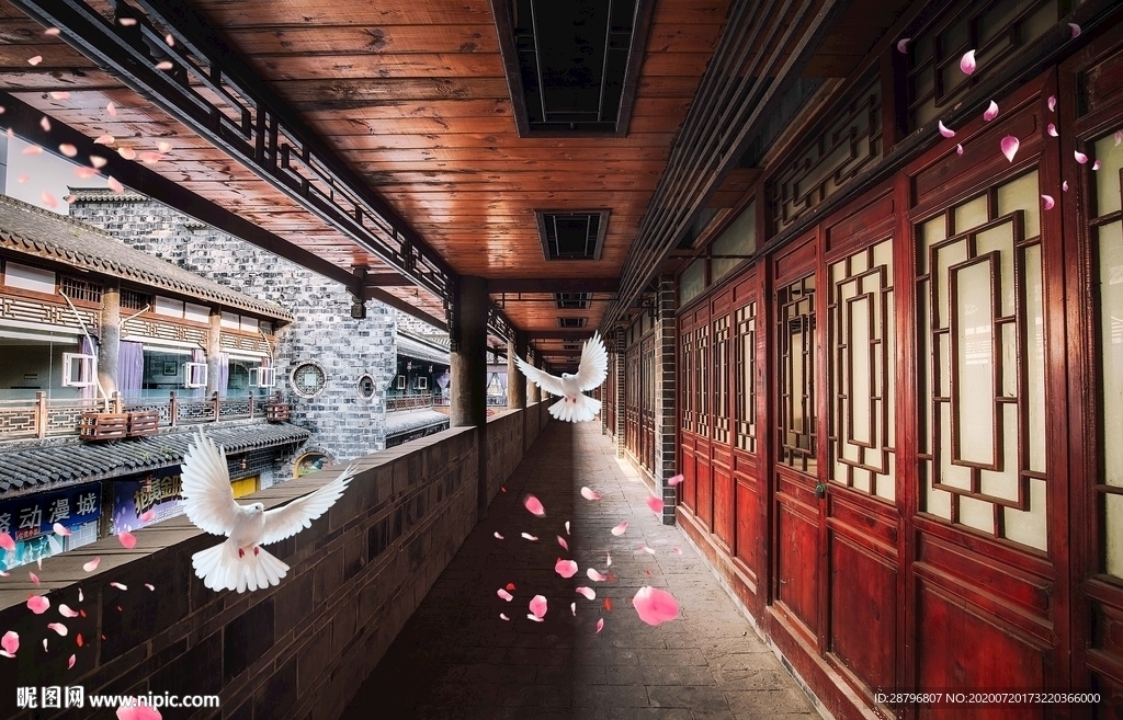 中国古建筑3D立体走廊