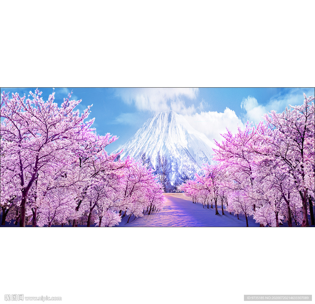 浪漫日本樱花风景富士山美景装饰