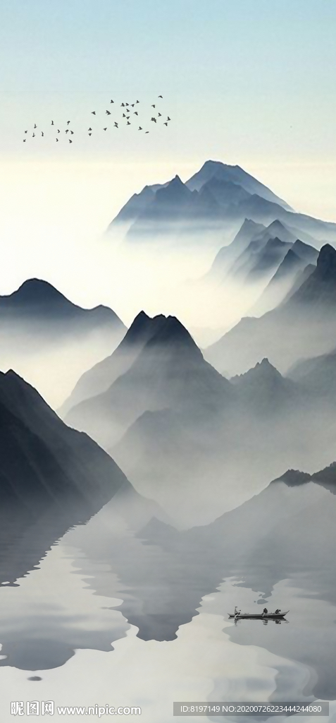 簡約大氣中式山水畫水墨畫裝飾畫
