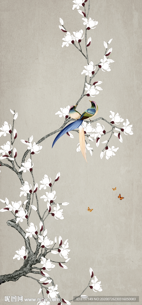 一棵花枝中式玄關(guān)裝飾畫