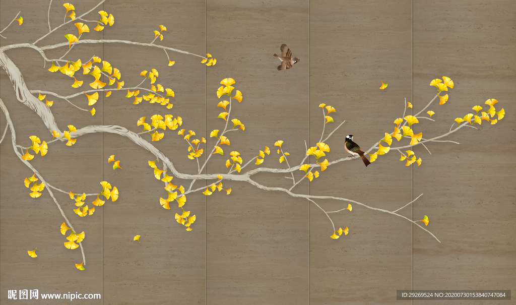 中式水墨山水花鸟画背景墙