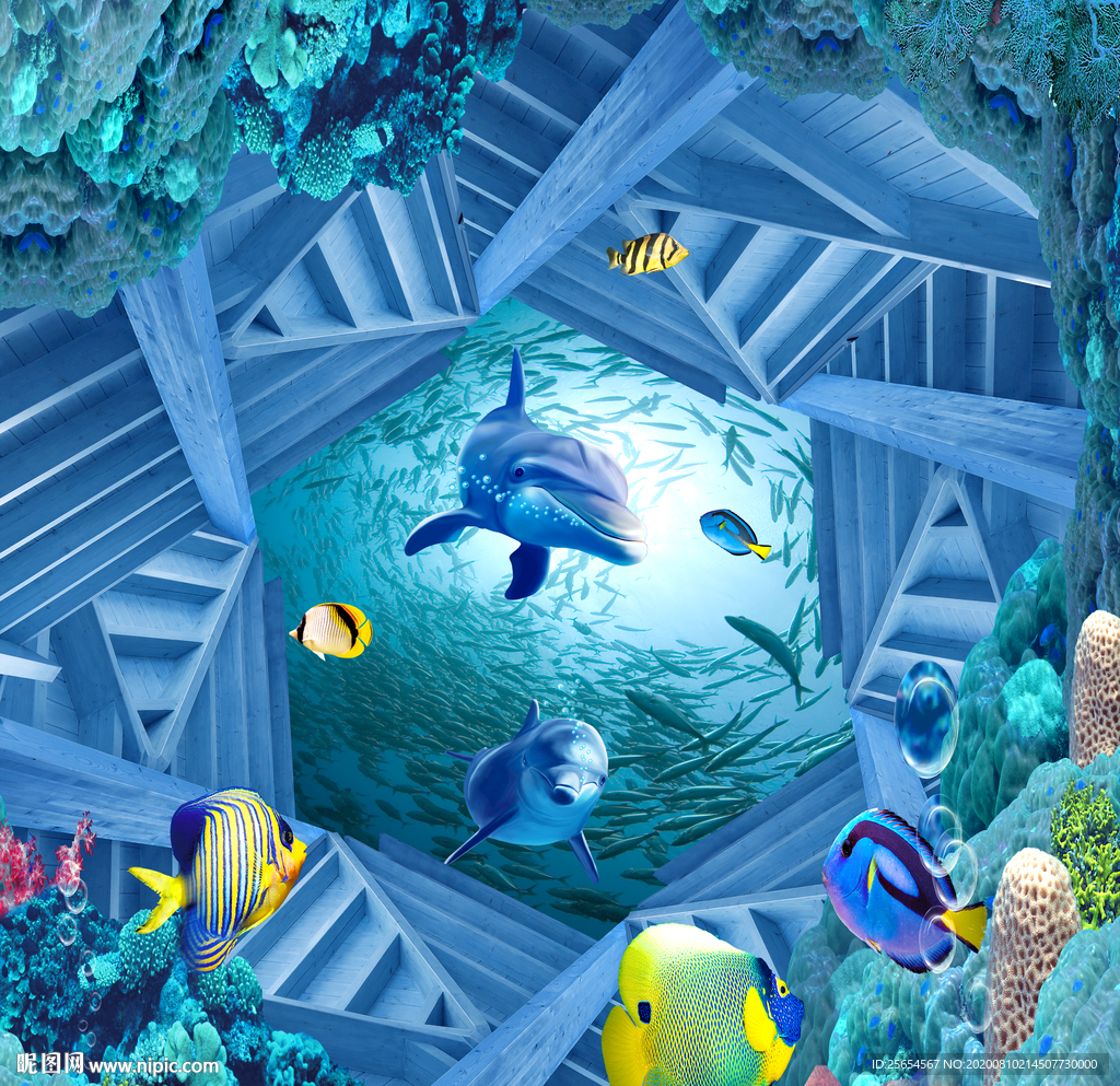 3D立体海底世界天花吊顶壁画