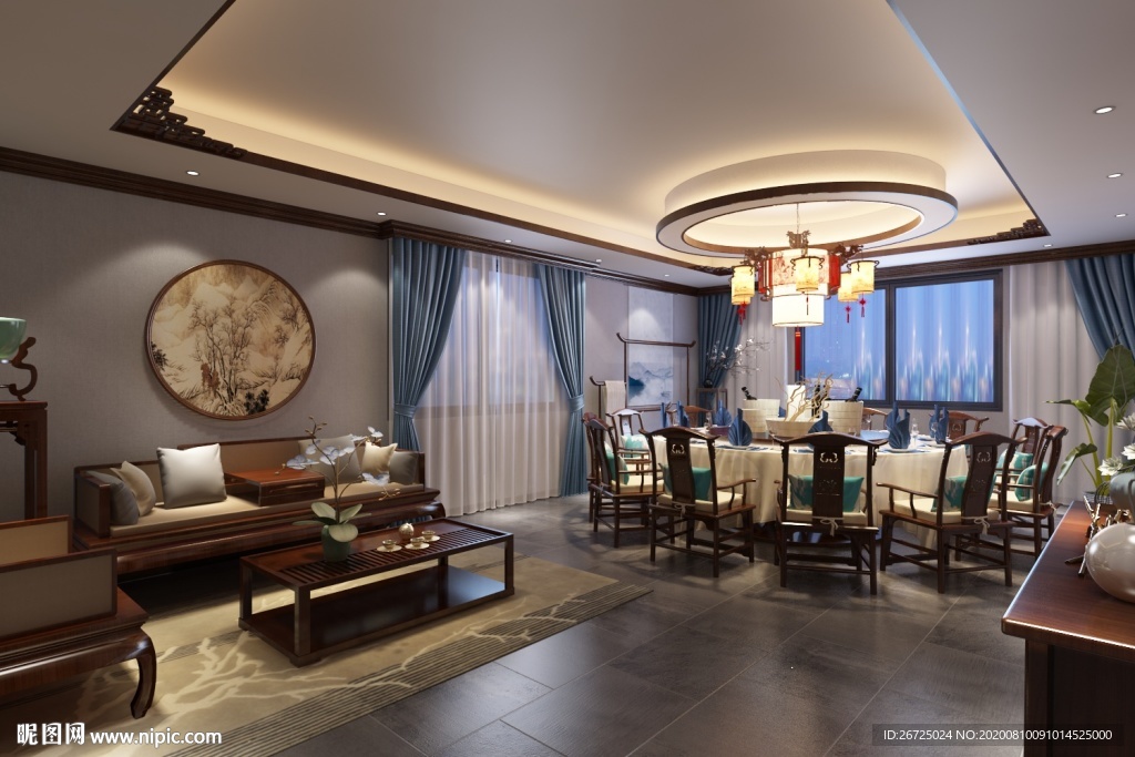 中式风格餐厅包间室内设计效果图