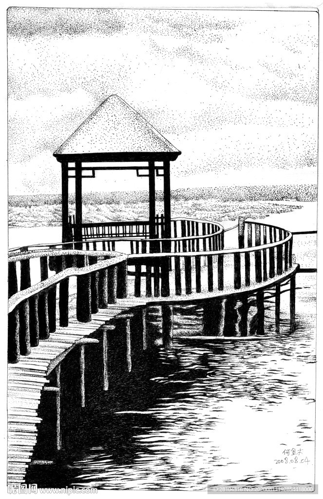 湖边木桥