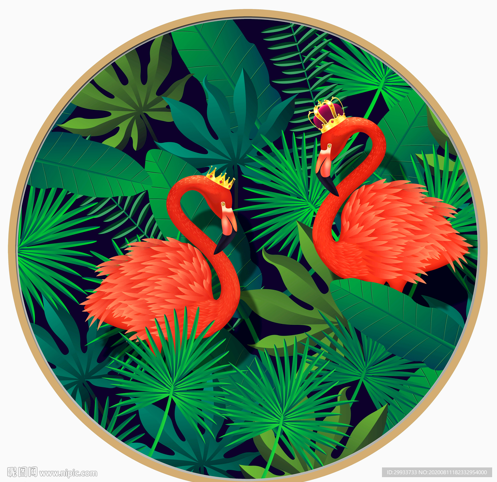 热带丛林火烈鸟装饰画