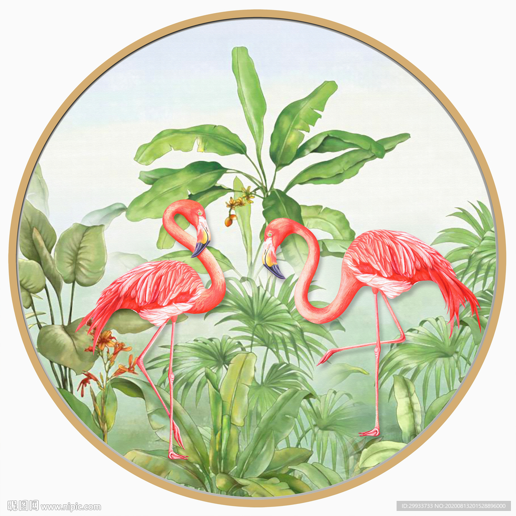 热带丛林火烈鸟装饰画