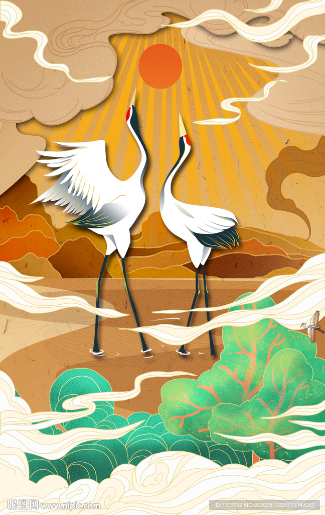 新中式中國風(fēng)簡約插畫背景貼圖圖