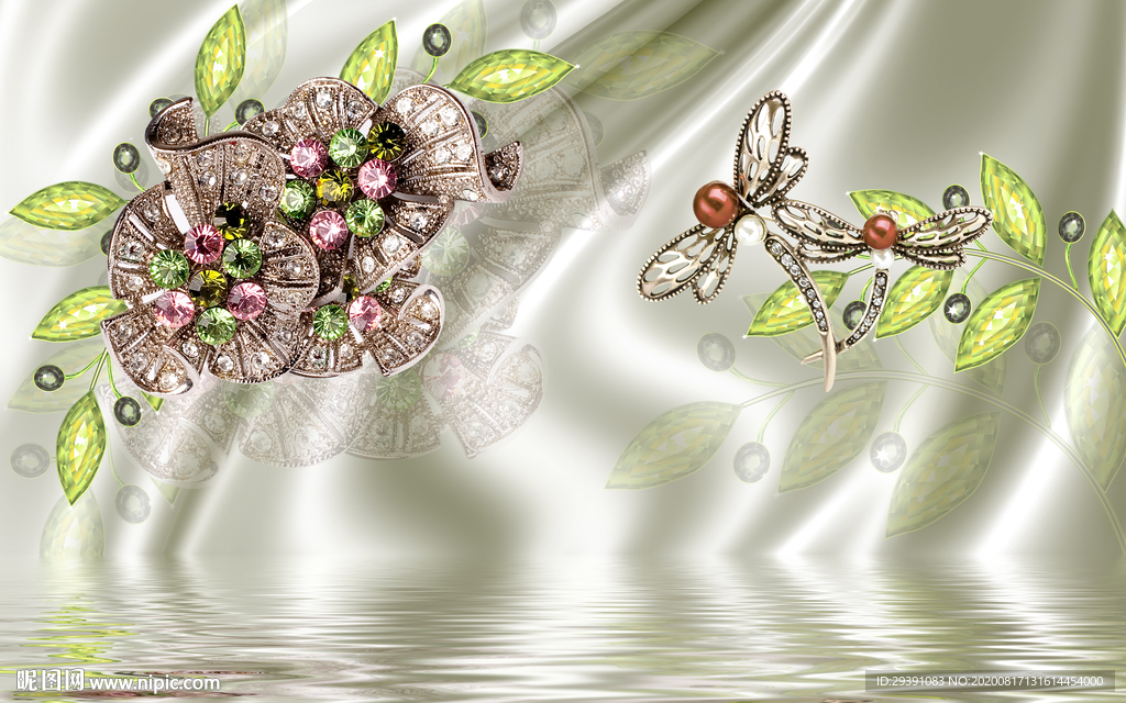 清新珠宝水晶花朵丝绸3d立体电
