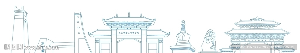 阿壩州地標建筑線稿標志建筑