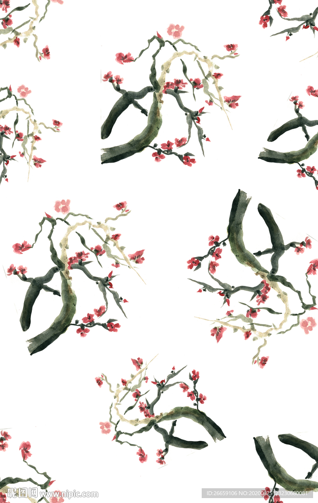 时尚手绘中国风数码印花花型图案