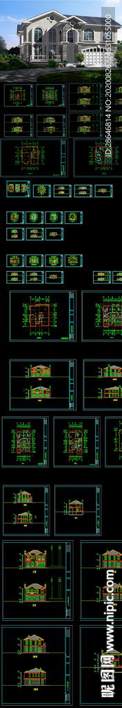 两层别墅CAD施工图 效果图