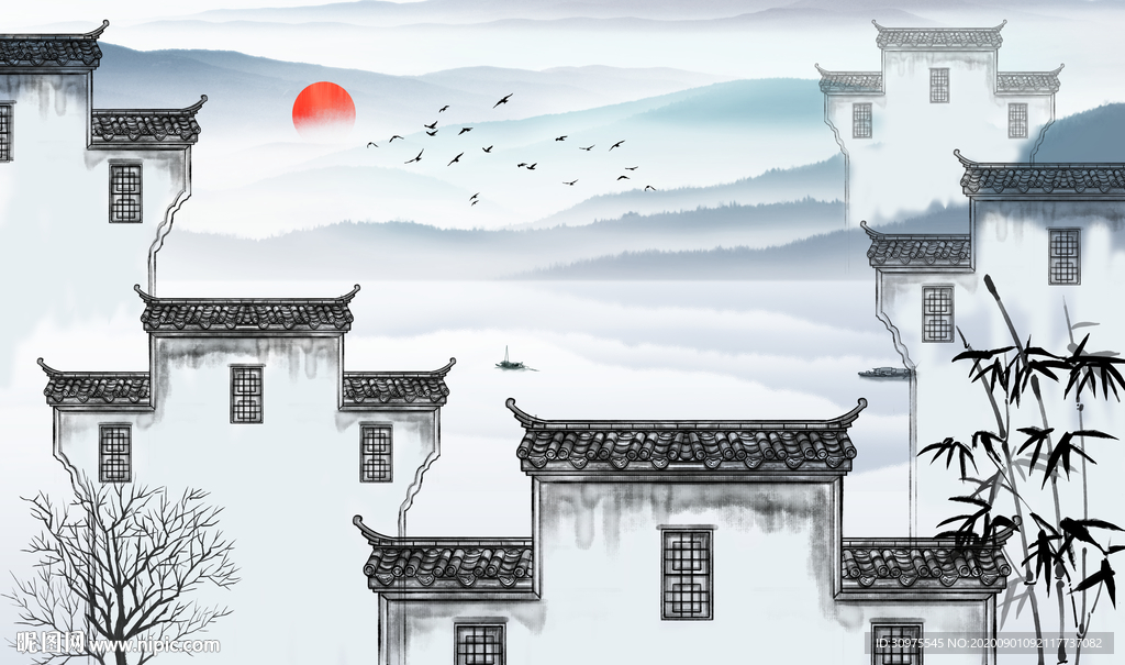 徽派建筑徽派山水图片