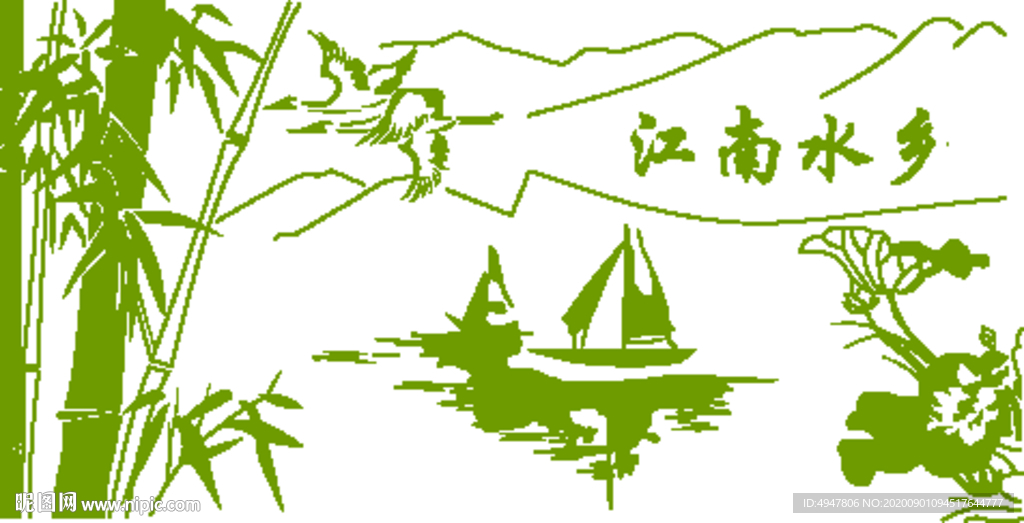 竹林船江矢量图