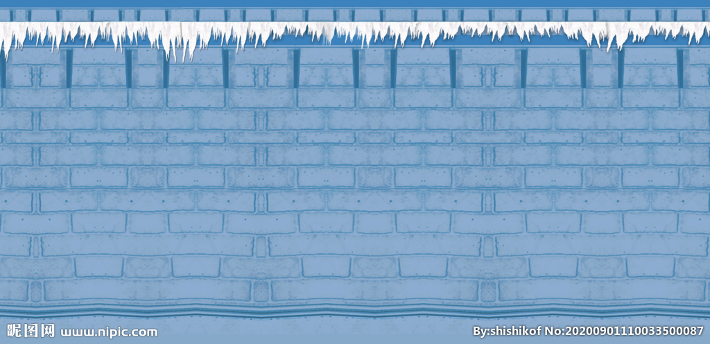 蓝色冰雪砖墙冰砖纹理平面背景