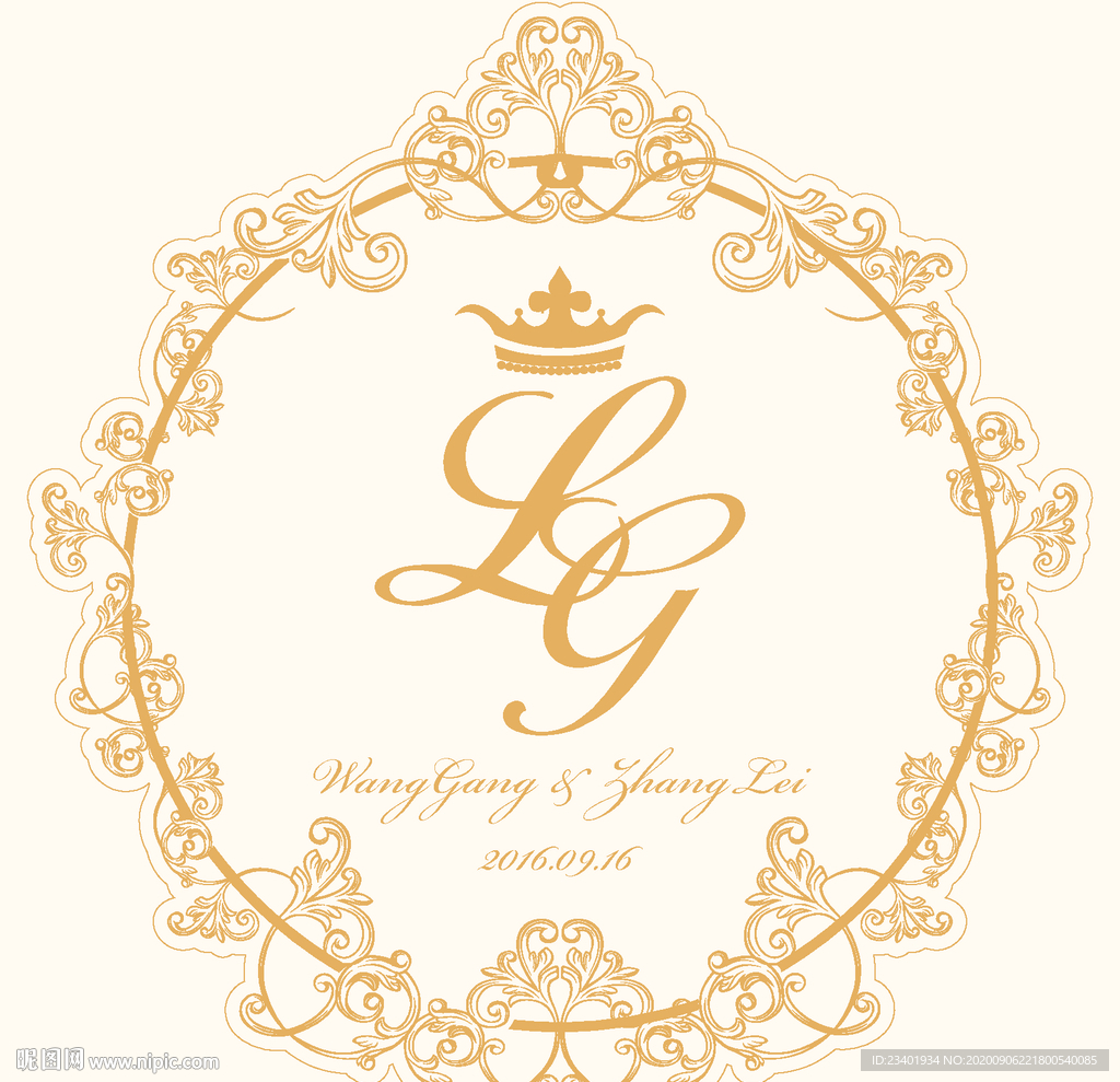 婚礼水牌吊牌欧式边框字母LG