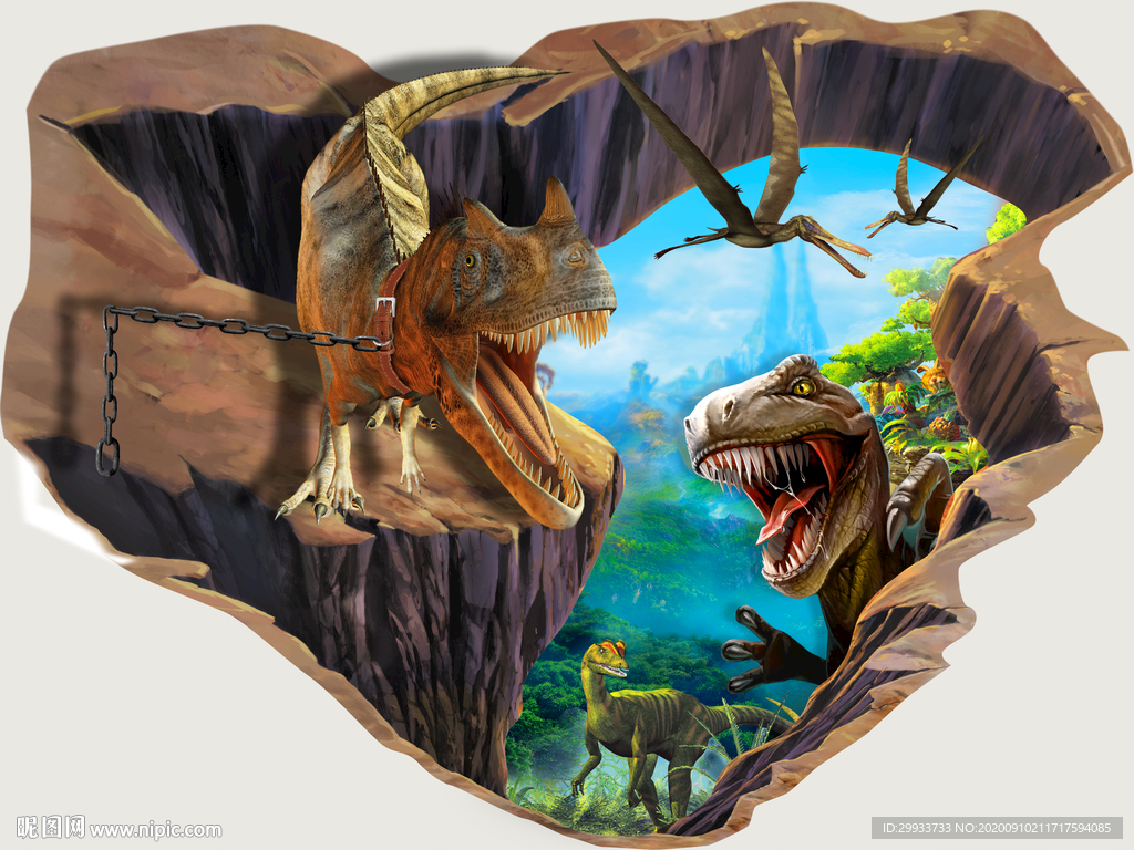 侏罗纪3d恐龙地板画