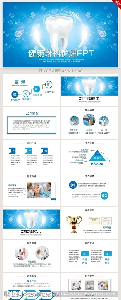 藍(lán)色健康牙科護(hù)理工作總結(jié)PPT