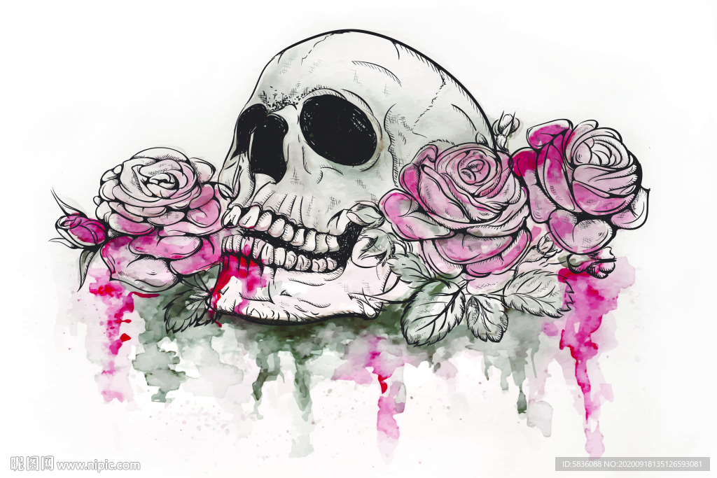 骷髅玫瑰抽象意境酒吧装饰图