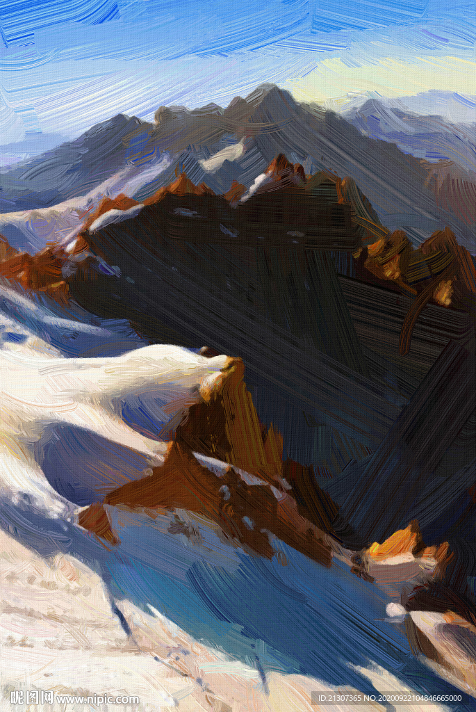 抽象装饰画雪山风景油画