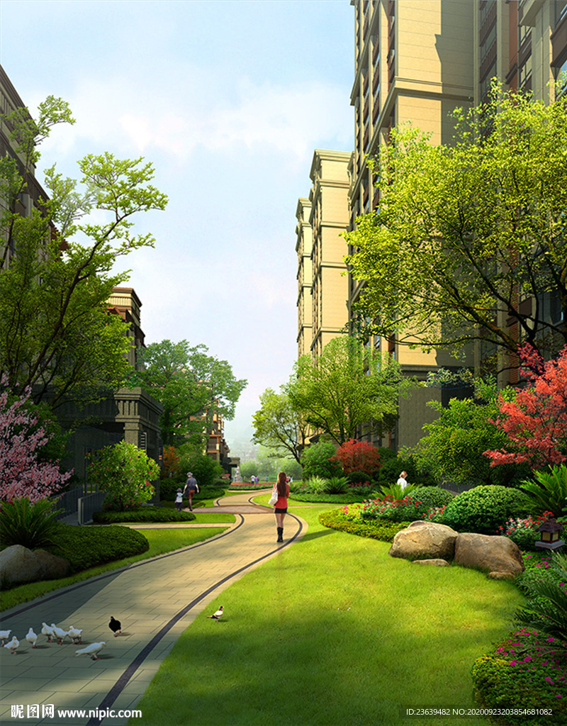 现代小区楼盘 景观绿化效果图