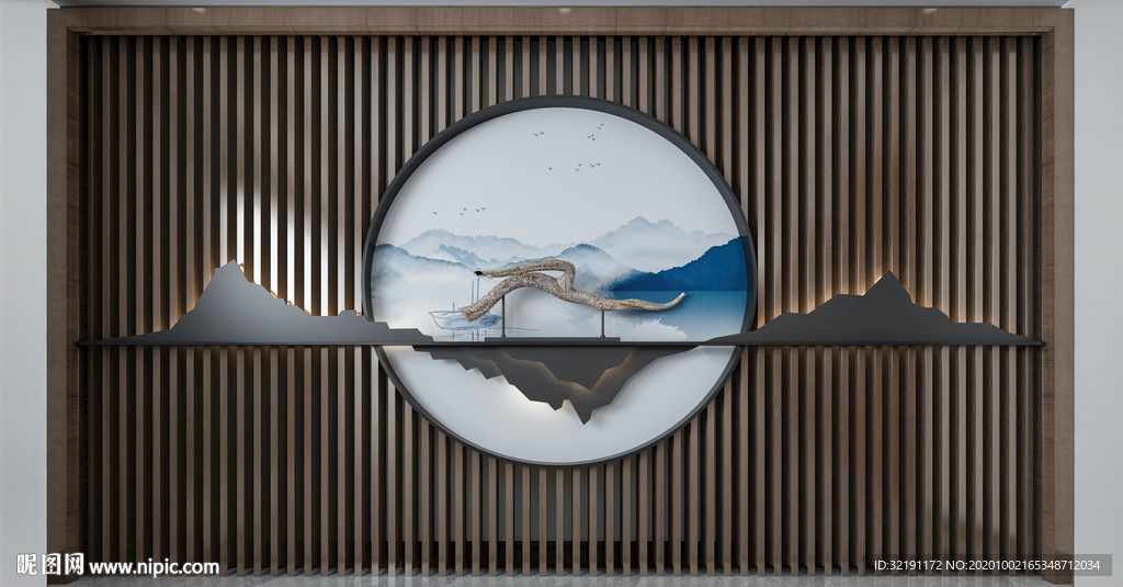 新中式背景墙  客厅沙发摄影墙