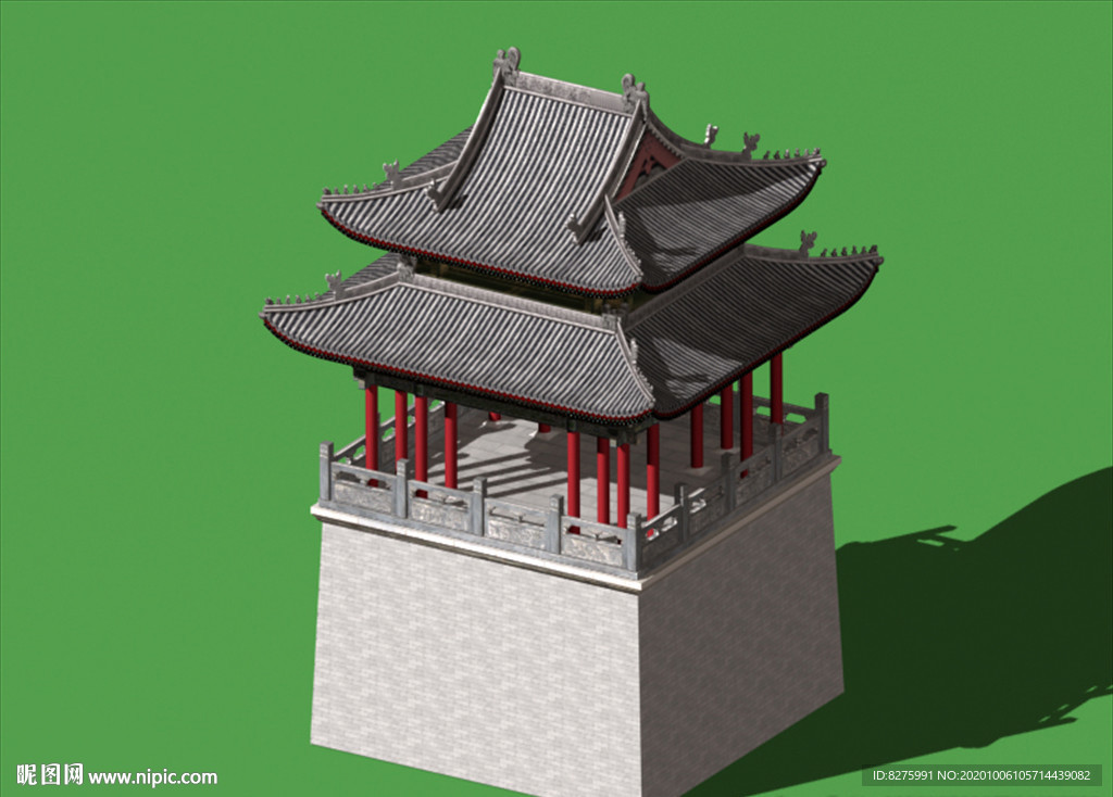 古建筑鐘鼓樓3D模型（帶貼圖）