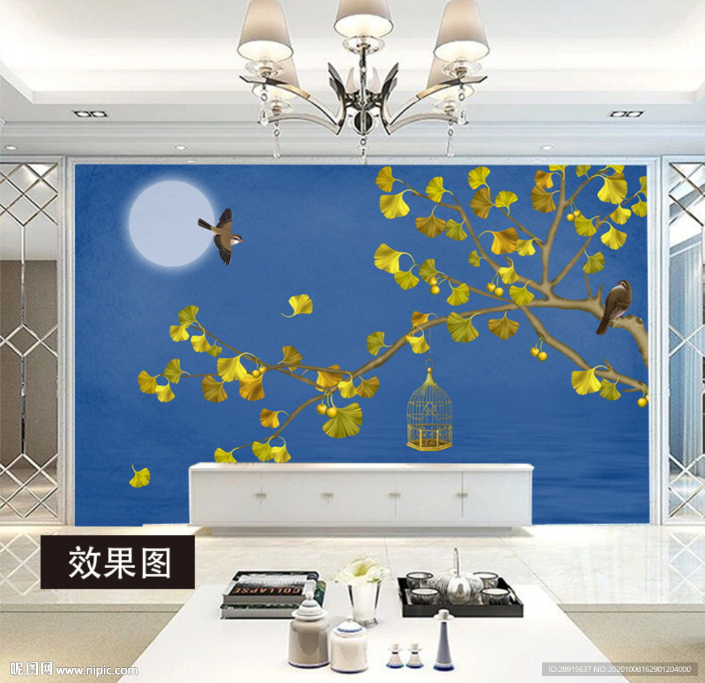 銀杏樹(shù) 花鳥(niǎo) 花好月圓