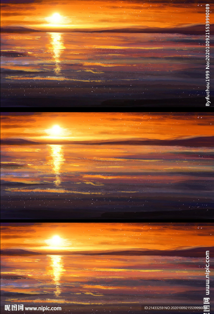 油畫傍晚夕陽海景動態視頻素材
