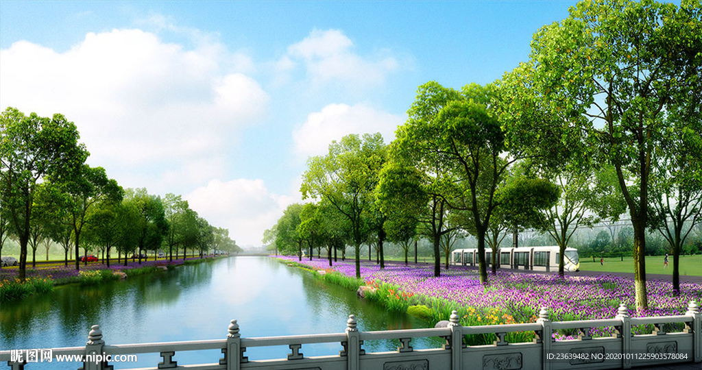 景观河道护坡绿化效果图图片