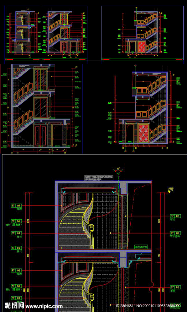 欧式楼梯立面CAD施工图