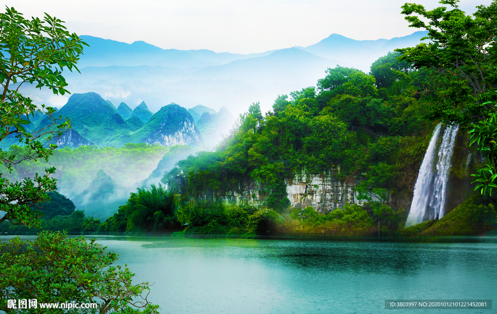 山水风景画 流水生财图片