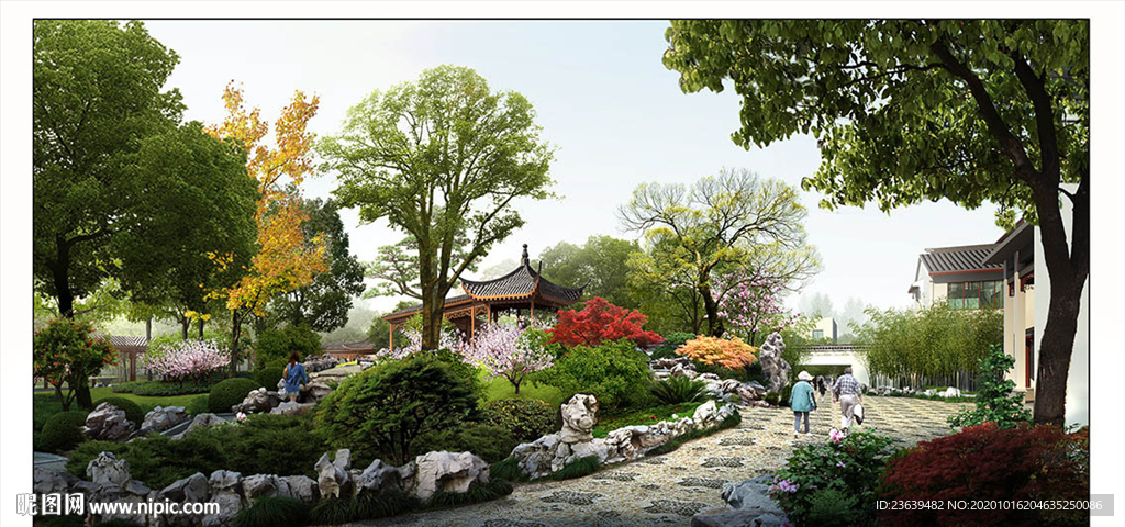 中式园林绿化效果图