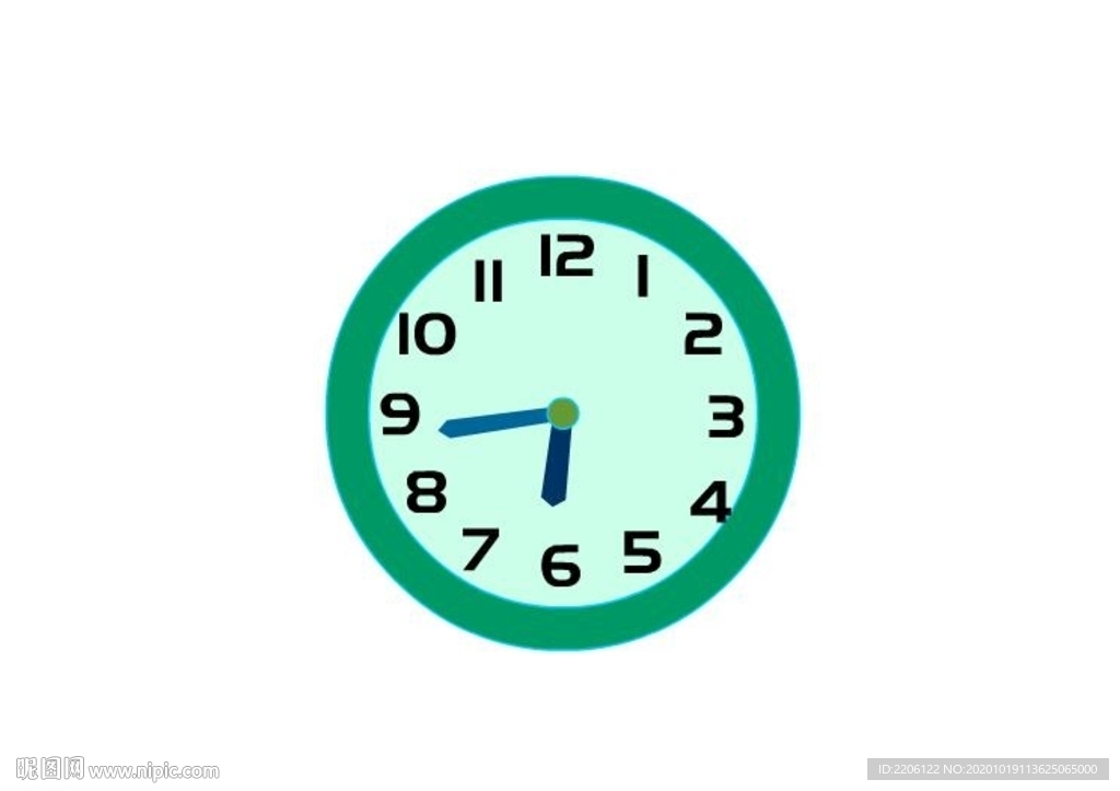 手绘绿色时钟转动5秒